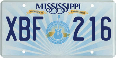 MS license plate XBF216