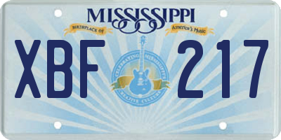 MS license plate XBF217