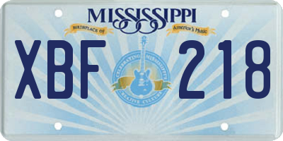 MS license plate XBF218