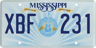 MS license plate XBF231