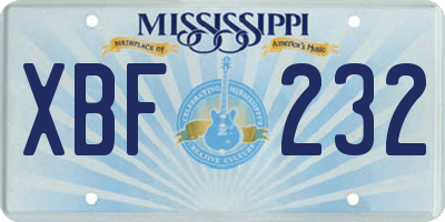 MS license plate XBF232