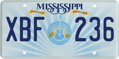 MS license plate XBF236