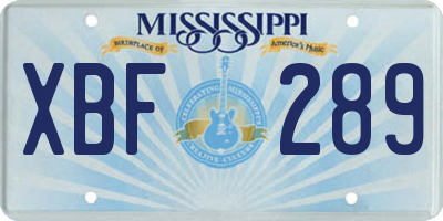 MS license plate XBF289