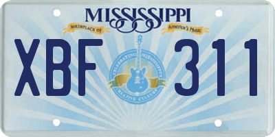 MS license plate XBF311