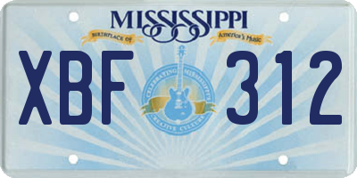 MS license plate XBF312