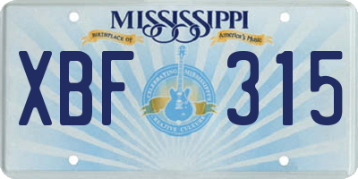 MS license plate XBF315