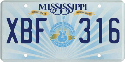 MS license plate XBF316