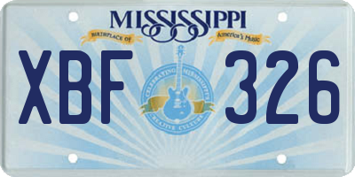 MS license plate XBF326