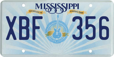 MS license plate XBF356