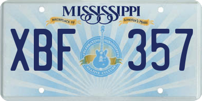MS license plate XBF357