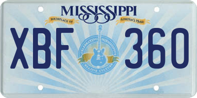 MS license plate XBF360