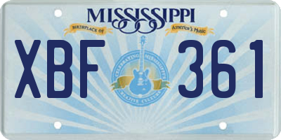 MS license plate XBF361