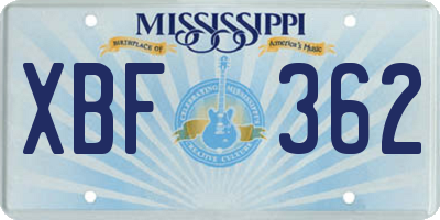 MS license plate XBF362