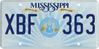 MS license plate XBF363