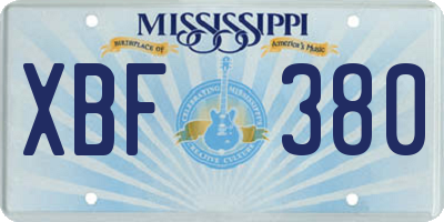 MS license plate XBF380