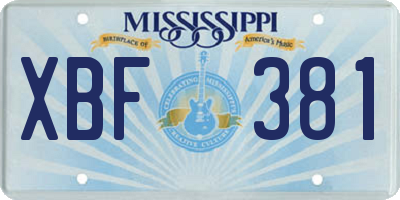 MS license plate XBF381