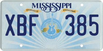 MS license plate XBF385
