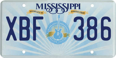 MS license plate XBF386