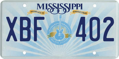 MS license plate XBF402