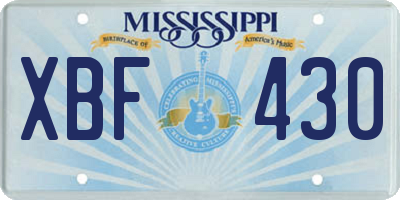 MS license plate XBF430