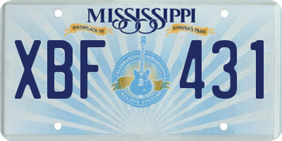 MS license plate XBF431