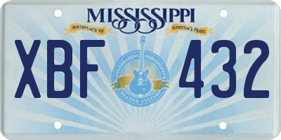 MS license plate XBF432