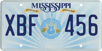 MS license plate XBF456