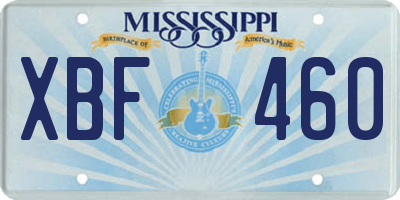 MS license plate XBF460