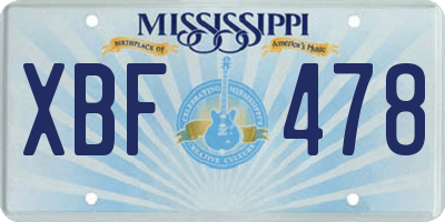 MS license plate XBF478