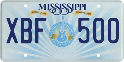 MS license plate XBF500