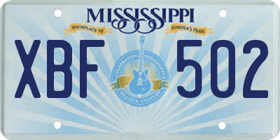 MS license plate XBF502