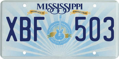 MS license plate XBF503