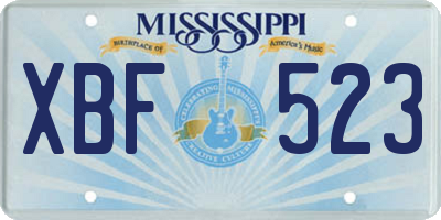 MS license plate XBF523