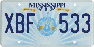 MS license plate XBF533