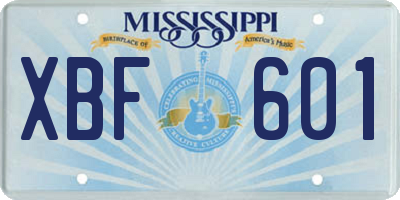 MS license plate XBF601