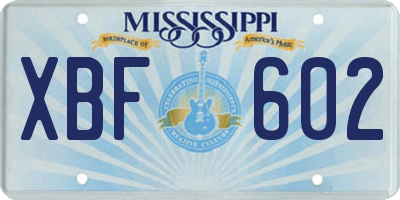 MS license plate XBF602