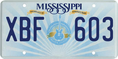 MS license plate XBF603