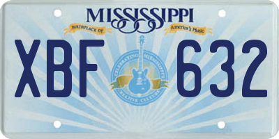MS license plate XBF632