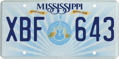 MS license plate XBF643
