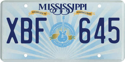 MS license plate XBF645
