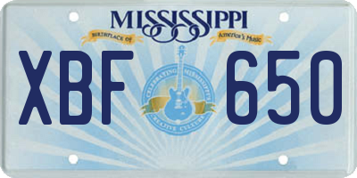 MS license plate XBF650
