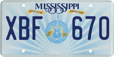 MS license plate XBF670