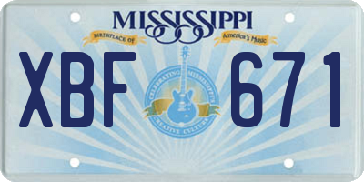 MS license plate XBF671