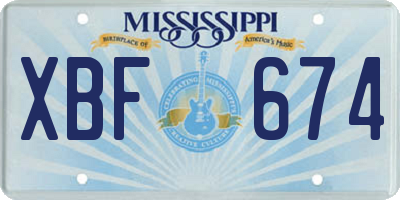 MS license plate XBF674