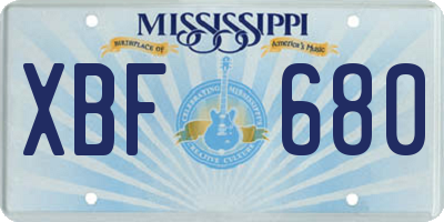 MS license plate XBF680