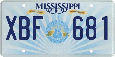 MS license plate XBF681