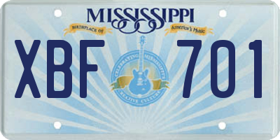MS license plate XBF701