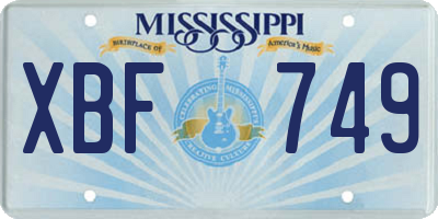 MS license plate XBF749