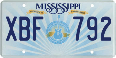 MS license plate XBF792