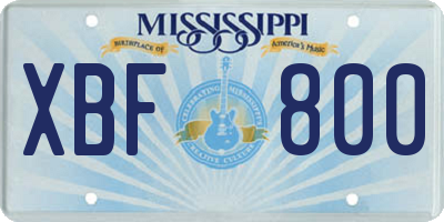 MS license plate XBF800